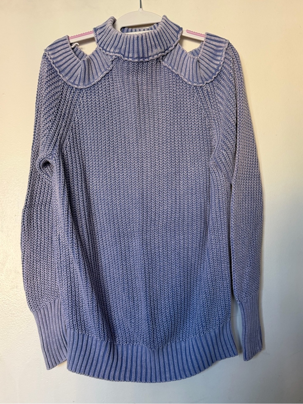 Free People Periwinkle Cold Shoulder Chunky Knit Turtleneck Sweater XS